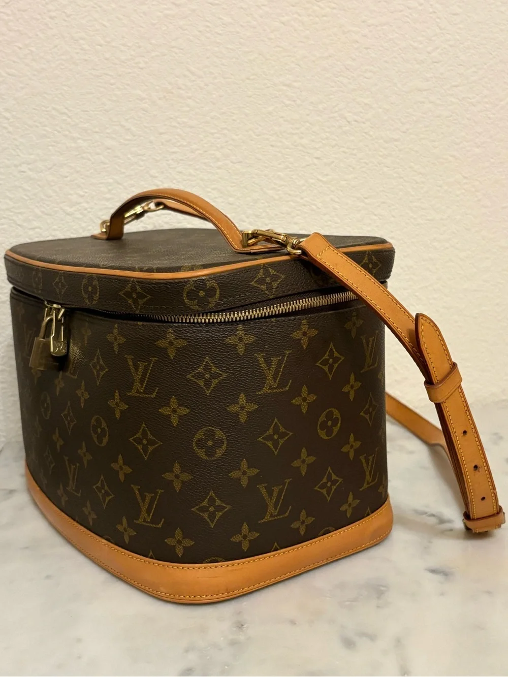 Louis Vuitton Monogram Train Case in Brown with Blush Interior